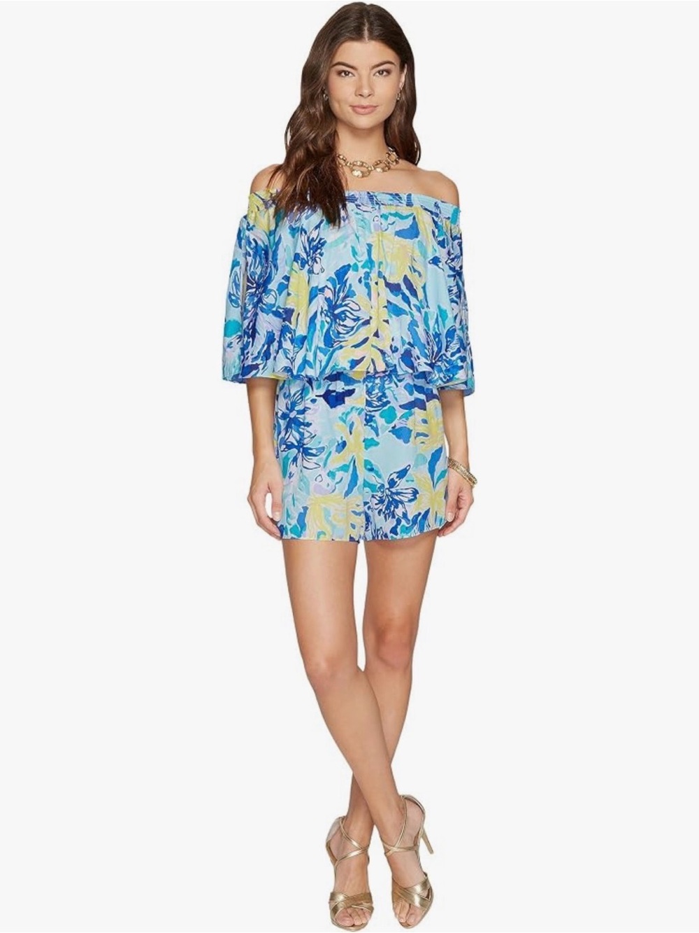 Lilly Pulitzer Off Shoulder Arbelle Shorts Romper Ylang Ylang Love Large NWT